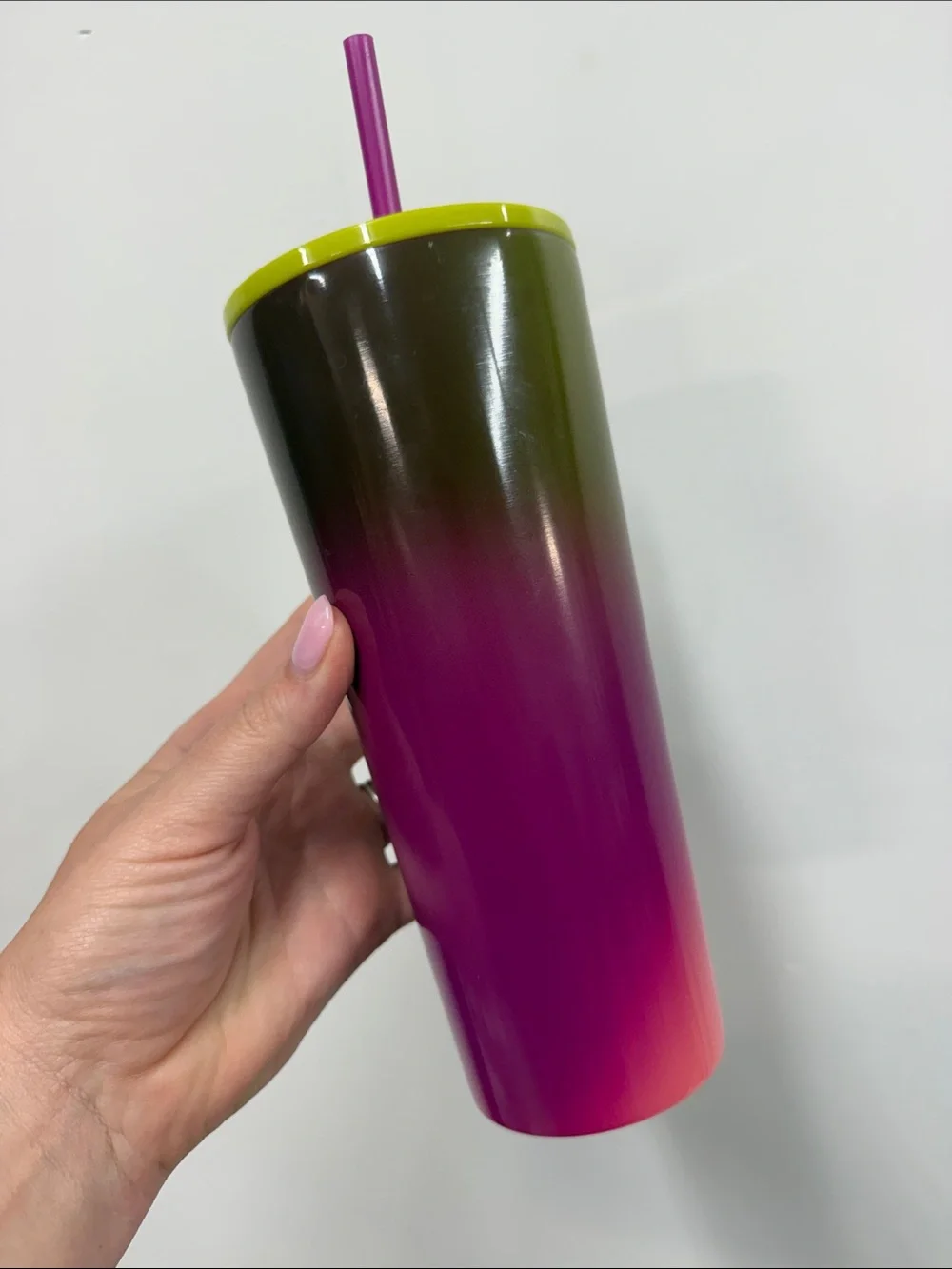 Starbucks Green to Pink Ombre Stainless Tumbler with Pink Straw